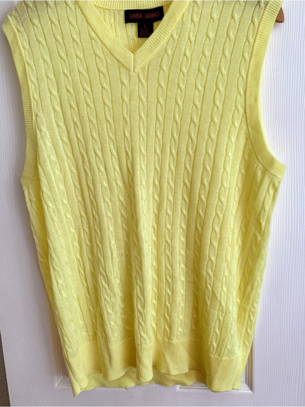 Linea Uomo Yellow Cable-Knit V-Neck Sweater Vest